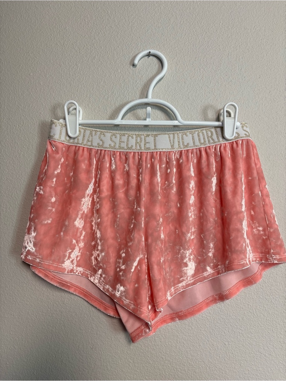 Victoria's Secret Pink Crushed Velvet Lounge Shorts with Branded Waistband